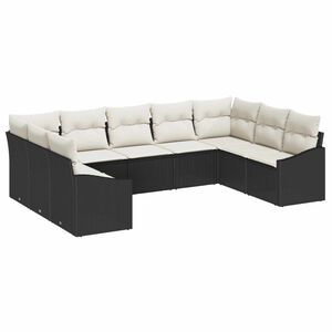 vidaXL Градински Софа Комплект 9 pcs Черен и кремав полиратан
