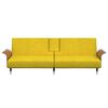 vidaXL Разтегателен диван с поставки за чаши, жълт, кадифе