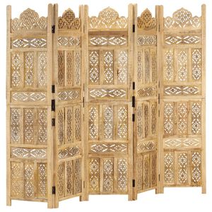 vidaXL Ръчно резбован параван, 5 панела, 200x165 cм, манго масив