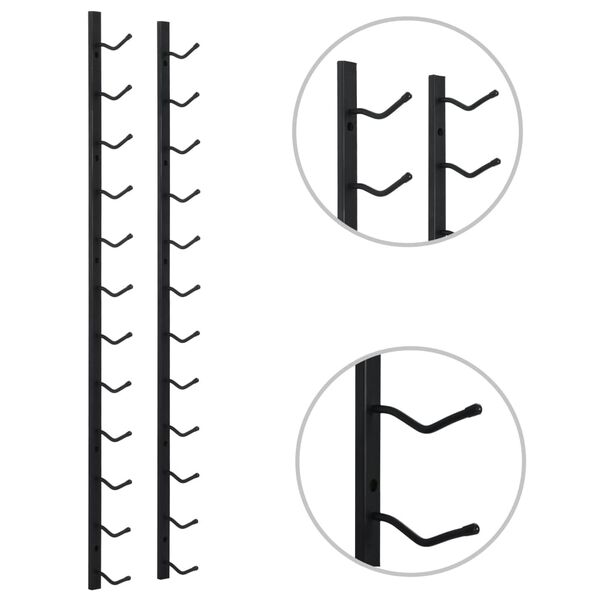 vidaXL Стойка за вино за 12 бутилки, стенен монтаж, черна, желязо