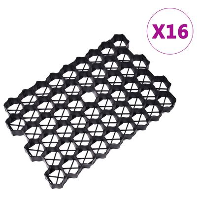 vidaXL Решетки за трева 16 бр черни 60x40x3 см пластмаса