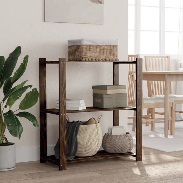 vidaXL 3-етажен стелаж за съхранение, черен, 80x38x90 см, бор масив