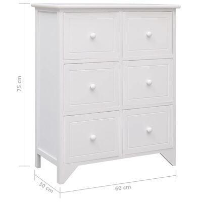 vidaXL Страничен шкаф с 6 чекмеджета, бял, 60x30x75 см, пауловния