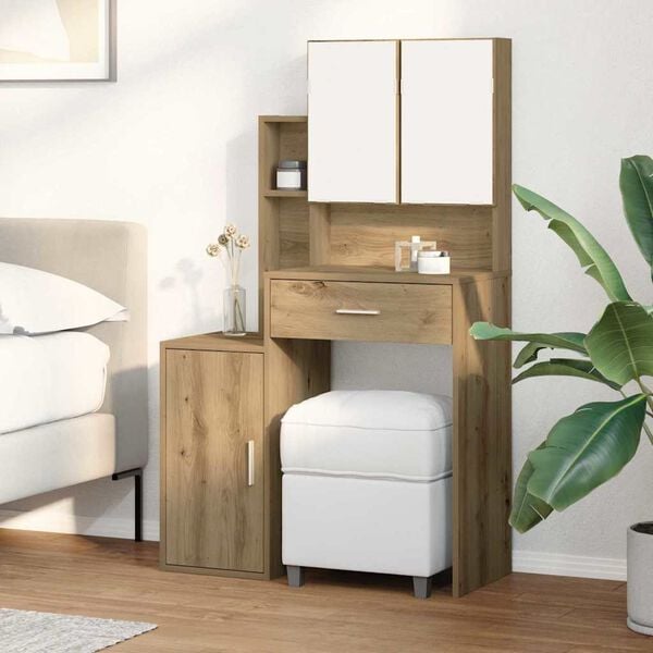 vidaXL Тоалетка с врата дъб артизан 80 x 35 x 132 см Инженерно дърво