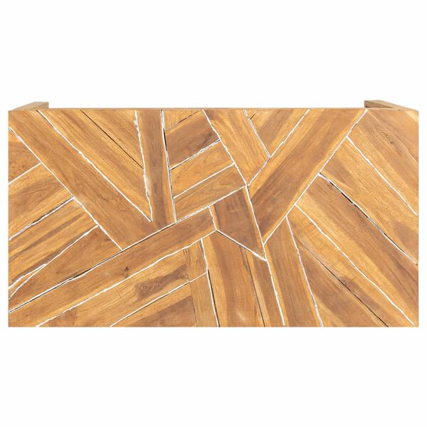 vidaXL Кафе маса с ефект ерозия, тиково дърво масив, 110x35x38 cм