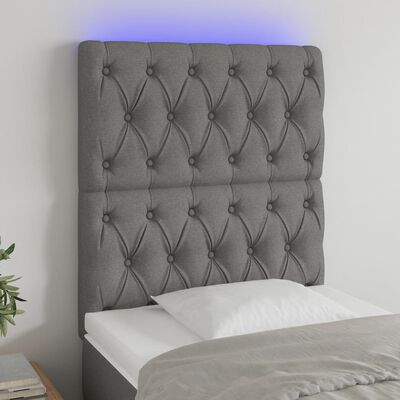 vidaXL LED горна табла за легло, тъмносива, 80x7x118/128 см, плат