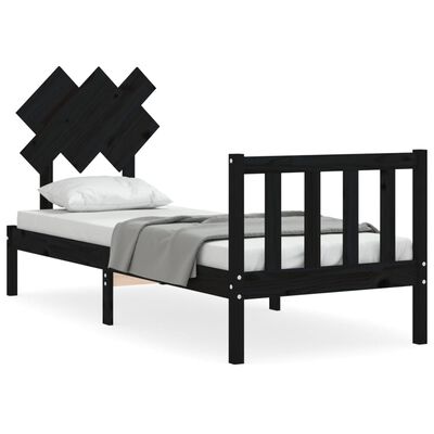 vidaXL Рамка за легло с табла черна Small Single дърво масив