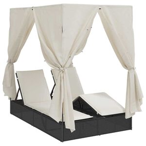 vidaXL Двуетажно шезлонг с покрив Черно 205 x 129 x 200 см PE ратан