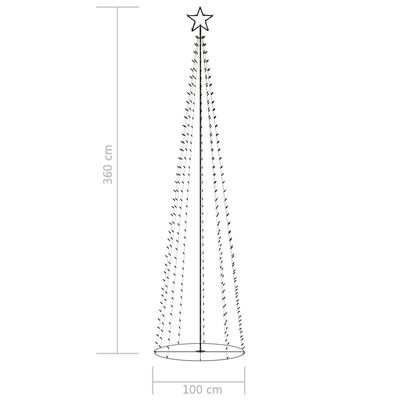 vidaXL Коледна елха конус, 400 LED топло бяло, декорация, 100x360 см