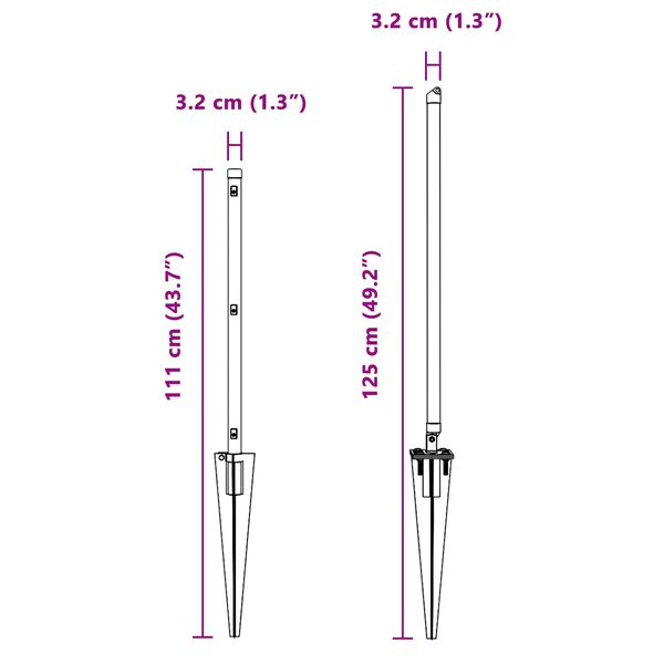 vidaXL Стълб за ограда. Друг 26 pcs Сив 3,2 x 3,2 x 80 см Стомана