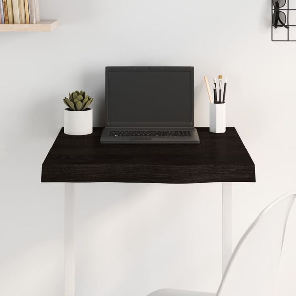 vidaXL Плот за маса тъмнокафяв 60x60x(2-6) см обработен масивен дъб