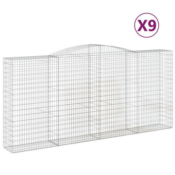 vidaXL Габионни кошници арка 9 бр 400x50x180/200 см поцинковано желязо