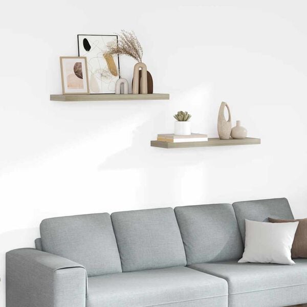 vidaXL Окачени стенни рафтове, 2 бр, дъб, 80x23,5x3,8 см, МДФ