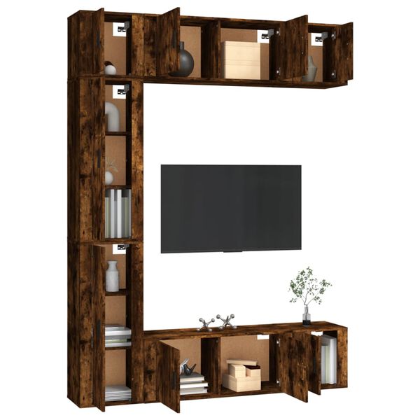 vidaXL Комплект ТВ шкафове от 7 части, опушен дъб, инженерно дърво