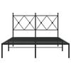 vidaXL Метална рамка за легло с горна табла, черна, 120x190 см