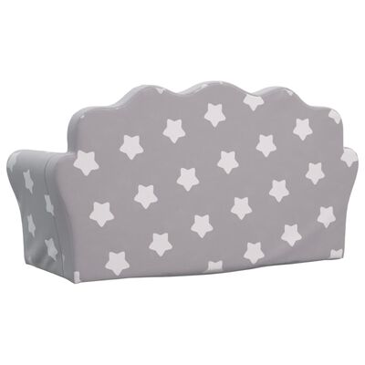 vidaXL 2-местен детски диван, светлосив, на звезди, мек плюш