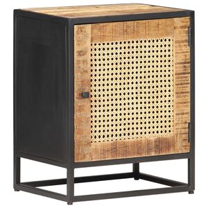 vidaXL Нощно шкафче, 40x30x50 см, грубо мангово дърво масив и тръстика