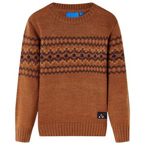 vidaXL Детски плетен пуловер, коняк, 92