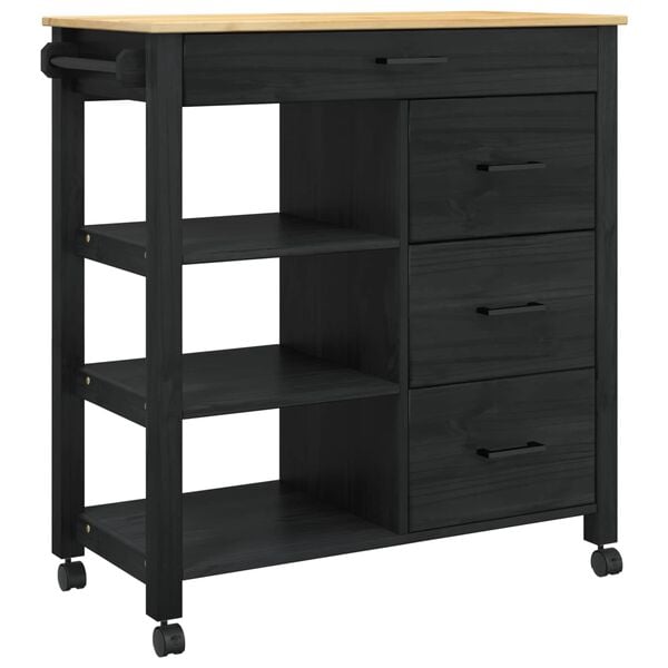 vidaXL Кухненска количка Черно