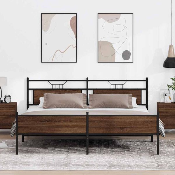 vidaXL Метална рамка за легло, без матрак, кафяв дъб, 200x200 см