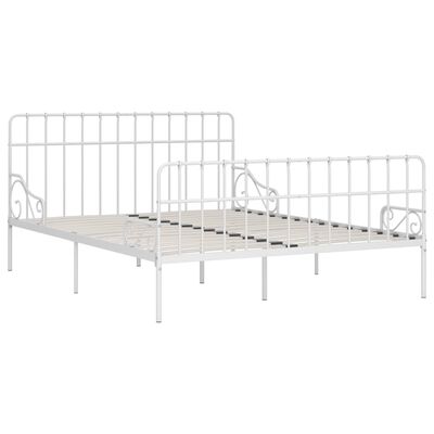 vidaXL Рамка за легло с ламелна основа, бяла, метал, 200x200 см