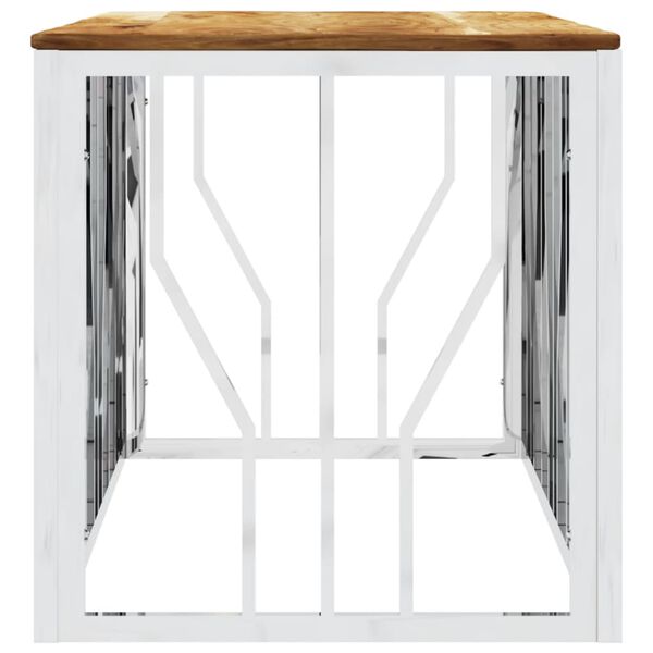 vidaXL Кафе маса, сребриста, неръждаема стомана и акациево дърво масив