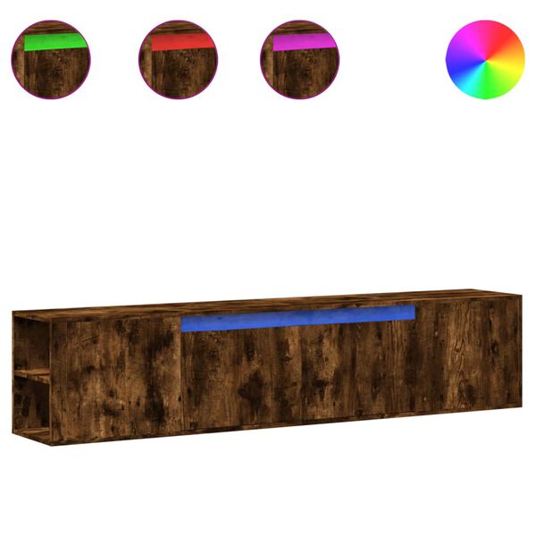 vidaXL Стенен ТВ шкаф с LED, опушен дъб, 180x31x39,5 см