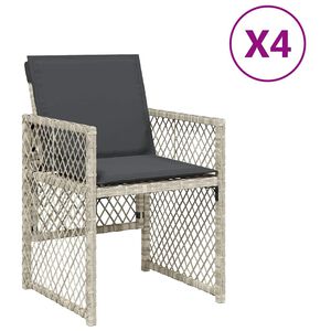 vidaXL Градински столове с възглавници, 4 бр, светлосиви, полиратан