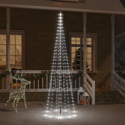 vidaXL Коледна елха на флагщок, студено бяло, 310 LED, 300 см