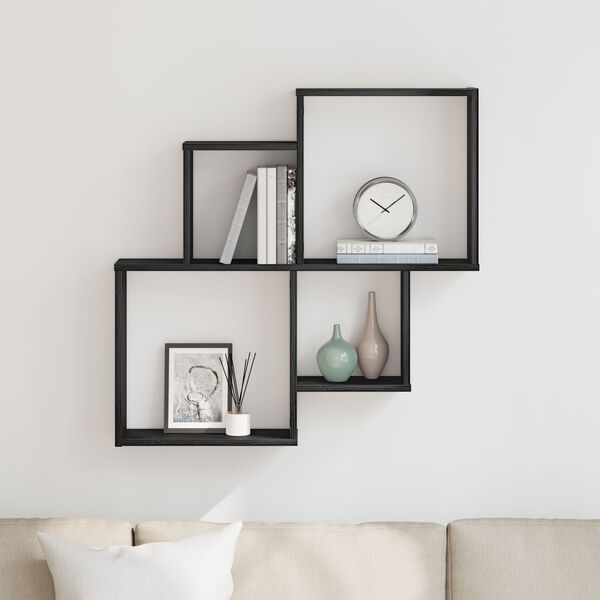 vidaXL Стенен рафт с рафт Черния дъб 80 x 15 x 78,5 см Инженерно дърво