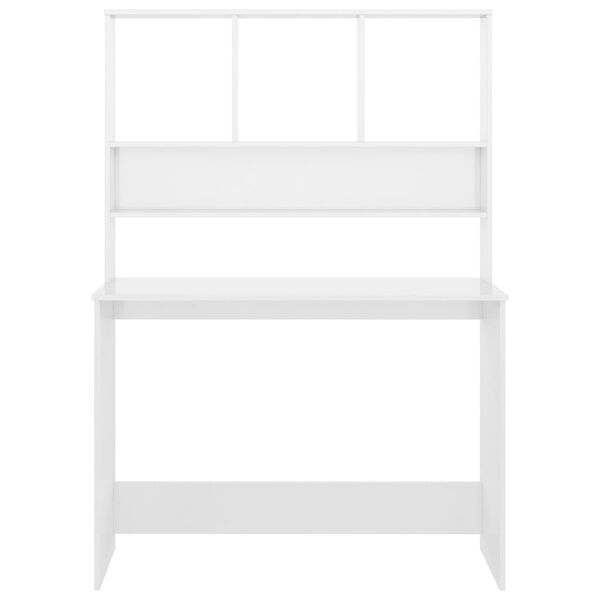 vidaXL Бюро с рафтове, бял силен гланц, 110x45x157 см, ПДЧ