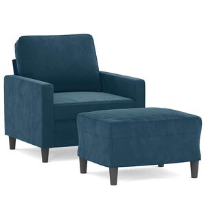 vidaXL Кресло с табуретка, Синьо, 60 см, кадифе