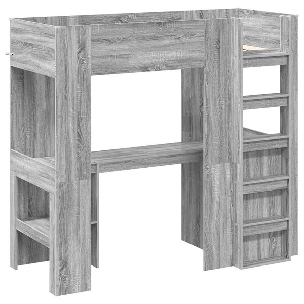 vidaXL Рамка за двуетажно легло с бюро Сив Сонома 75 x 190 cm