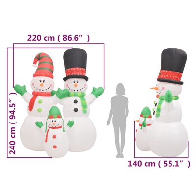 vidaXL Семейство надуваеми снежни човеци с LED, 240 см