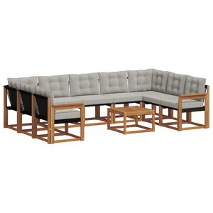 vidaXL Комплект дивани за открито 10 pcs Естествено и светло сиво