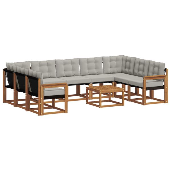 vidaXL Комплект дивани за открито 10 pcs Естествено и светло сиво