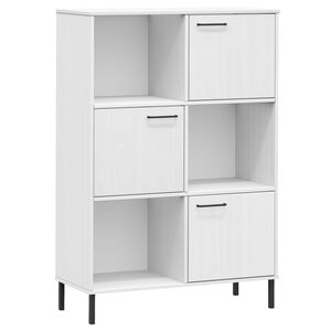 vidaXL Библиотека с метални крака бяла 90x35x128,5 см дърво масив OSLO