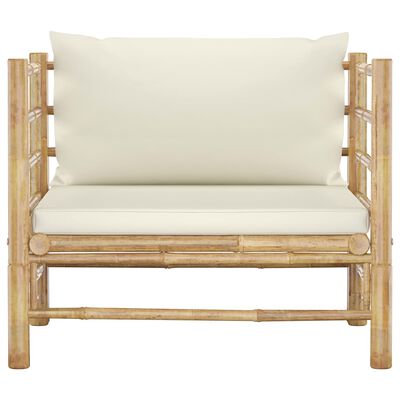 vidaXL Градински диван с кремавобели възглавници бамбук