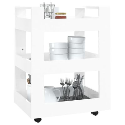 vidaXL Кухненска количка, бял гланц, 60x45x80 см, инженерно дърво