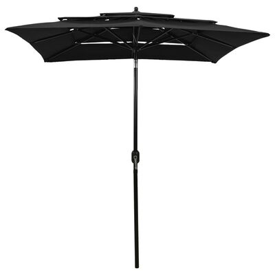 vidaXL Градински чадър на 3 нива с алуминиев прът, черен, 2x2 м