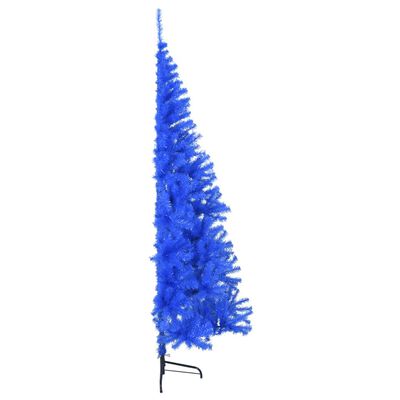 vidaXL Изкуствена половин коледна елха със стойка, синя, 180 см, PVC
