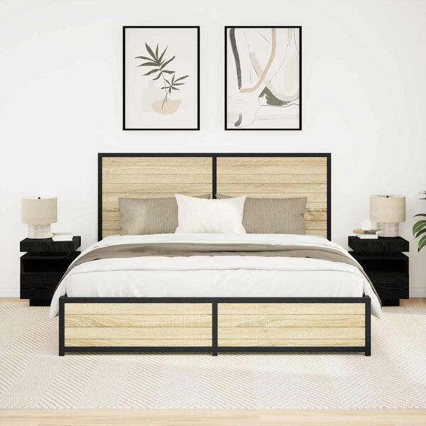 vidaXL Нощно шкафче 2 pcs Черен дъб 40 x 39 x 48.5 см Инженерно дърво