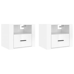 vidaXL Нощни шкафчета за стенен монтаж, 2 бр, бял гланц, 50x36x40 см
