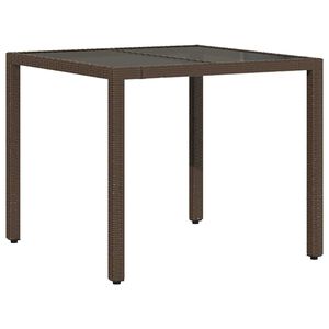 vidaXL Градинска маса със стъклен плот кафява 90x90x75 см полиратан