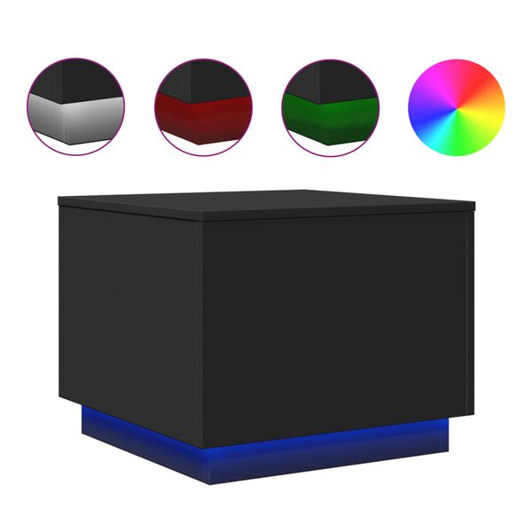 vidaXL Маса за кафе с LED осветление, черна, 50x50x40 см