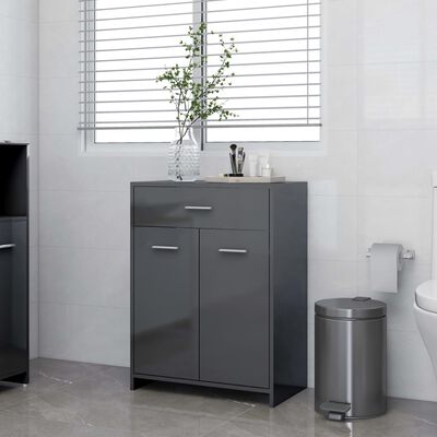 vidaXL Шкаф за баня, сив гланц, 60x33x80 см, ПДЧ