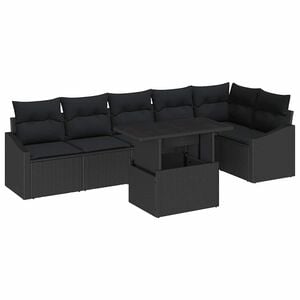 vidaXL Градински Софа Комплект с възглавница 7 pcs Черно полиратан