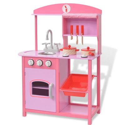vidaXL Детска играчка - кухня, дърво, 60x27x83 см, розова