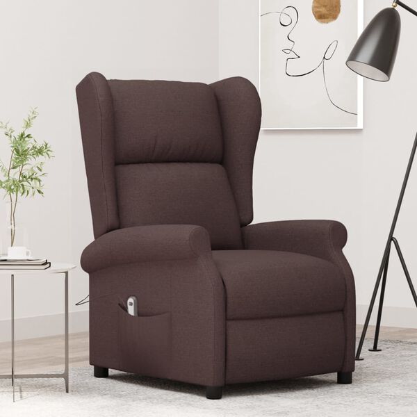 vidaXL Wingback електрически реклайнер стол, тъмнокафяв, текстил