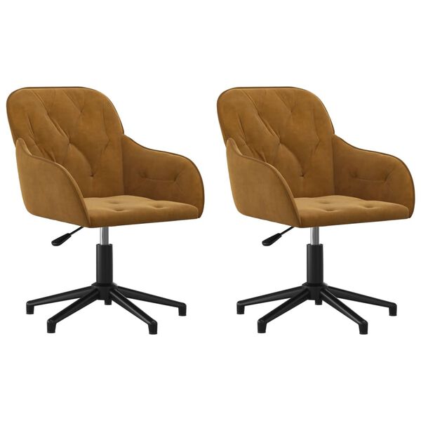 vidaXL Въртящи се трапезни столове, 2 бр, кафяви, кадифе